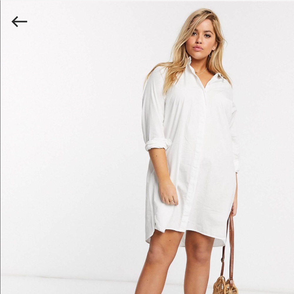 Cotton mini shirt dress in white